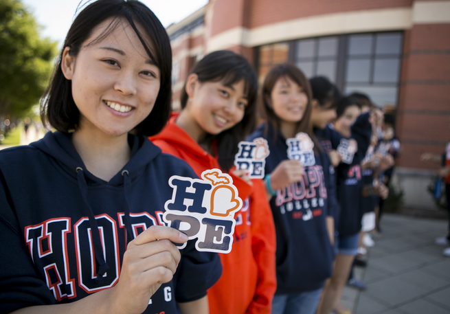 Japanese students near Martha Miller