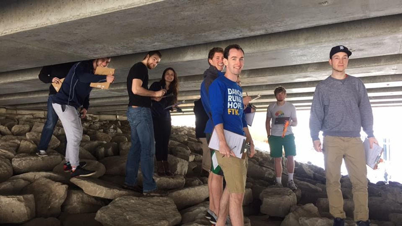 Mechanics of Materials students beneath an overpass