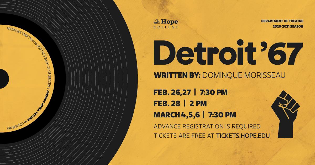 Poster for Detroit 67 with vinyl record and production details