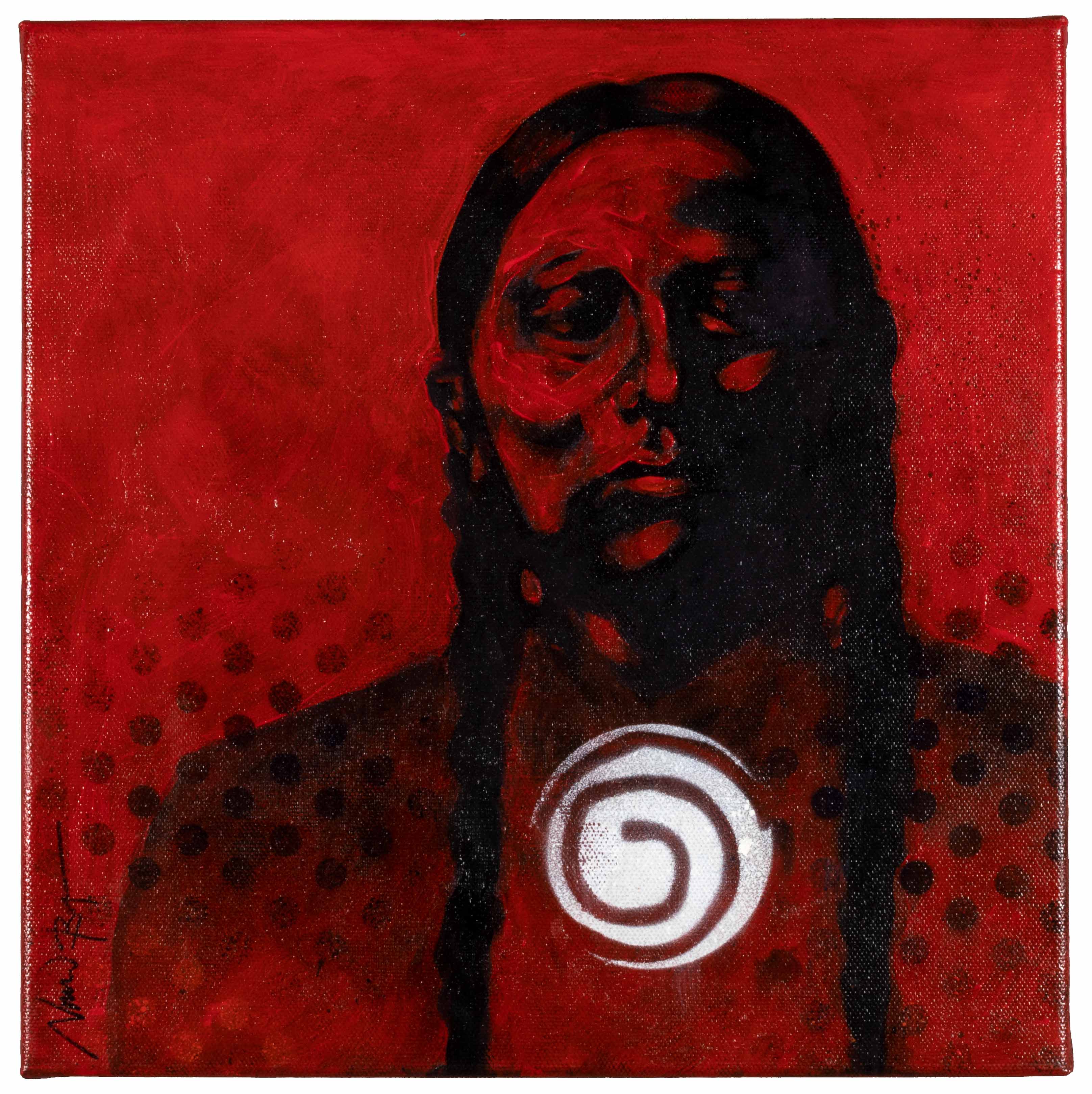 Red and black painted portrait of a Comanche Chief 