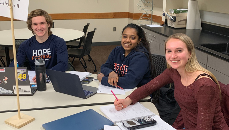 Three Hope students during a group study session