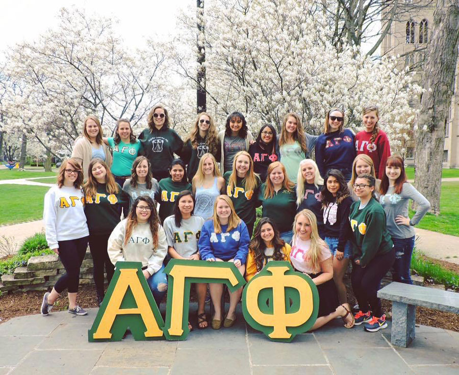 The women of the Alpha Gamma Phi sorority